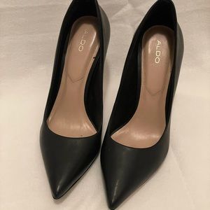 Black leather stiletto shoes